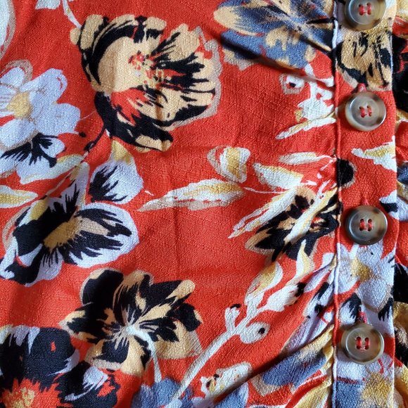 Free People Red Floral Button Front Dress Size 6 NWT - Picture 9 of 16